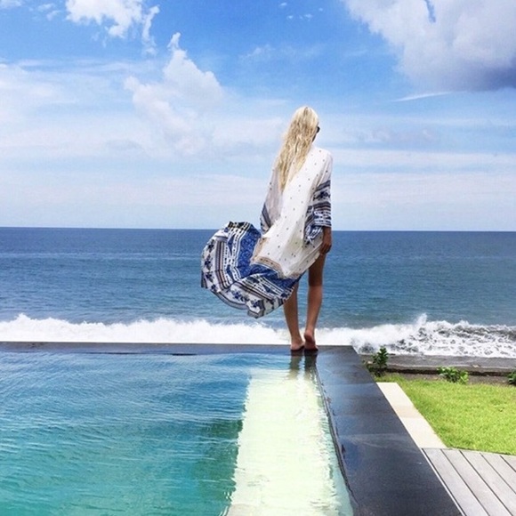 SOLD OUT Blue Aztec Sheer Chiffon Beach Wrap Coverup - Picture 3 of 4